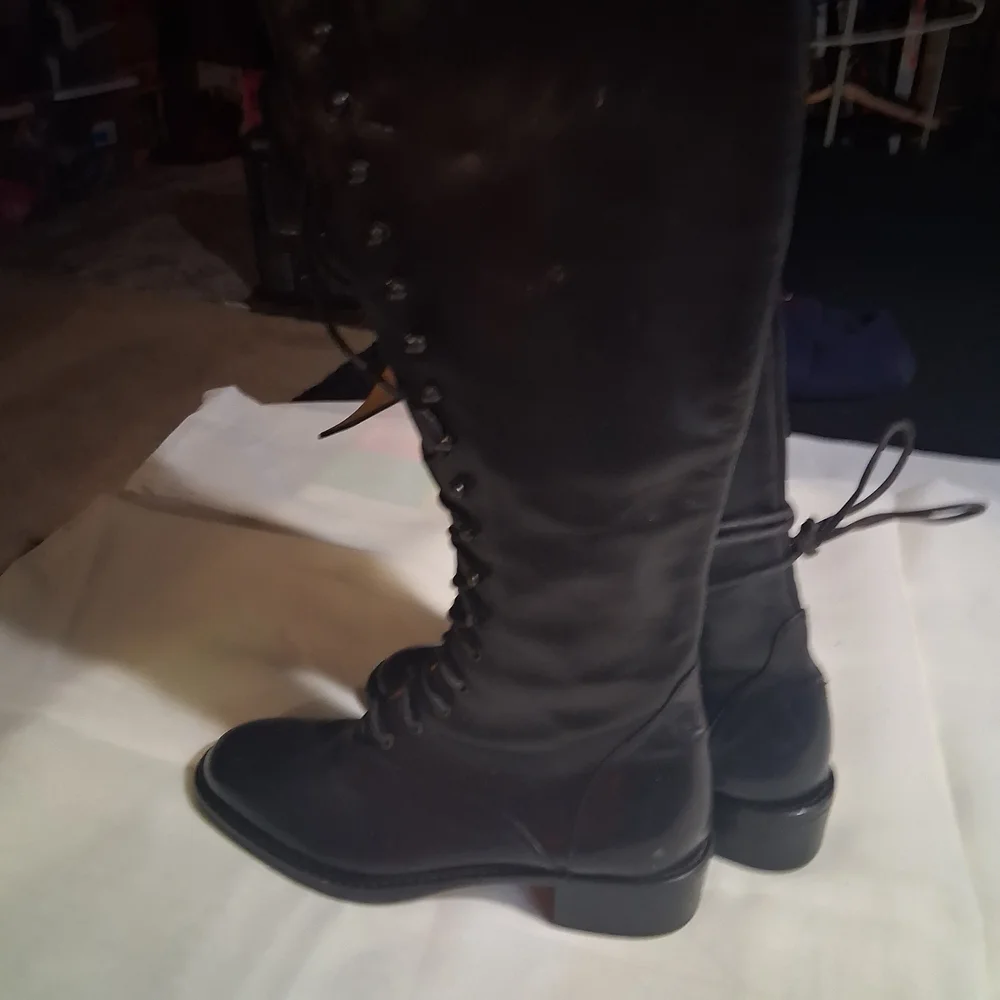 Joan & David Black Leather Tall Lace-Up Boots - Picture 3 of 7